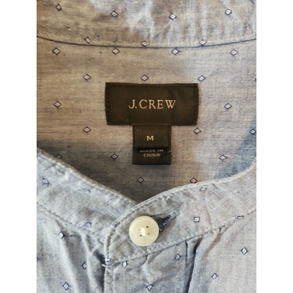 J Crew Linen Blend Mandarin Collar Long Sleeve Button Up Shirt Womens Med Blue - Picture 2 of 8